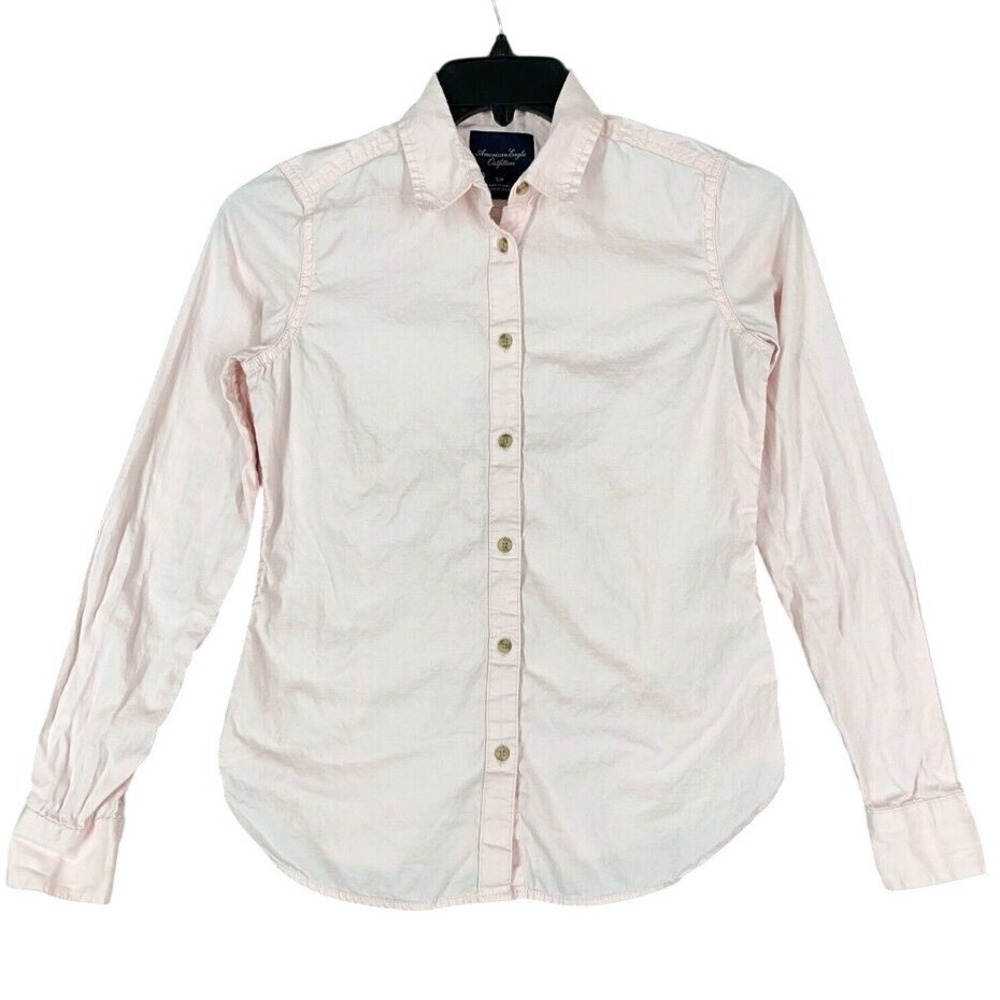 American Eagle‎ Shirt Womens Small Pink Fitted Long Sleeve Button Front Collar